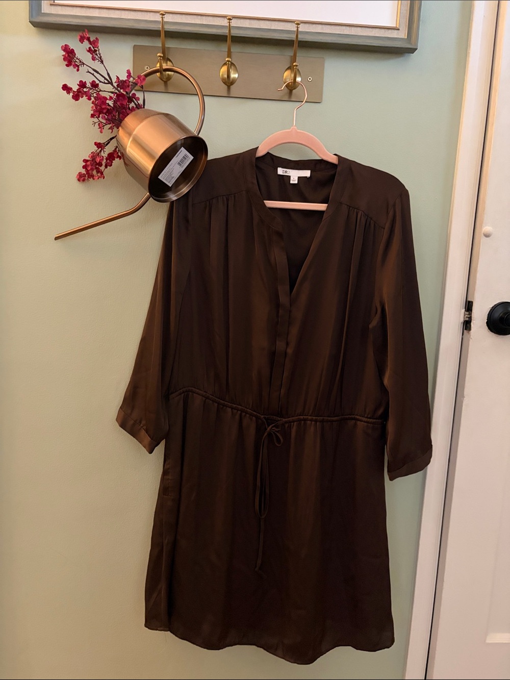 V-Neck Drawstring Waist Dress